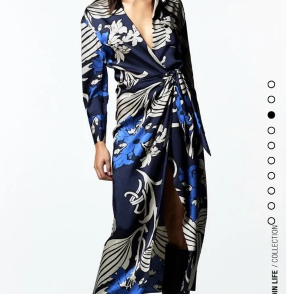 Zara Blue and White Floral Long Sleeve Dress